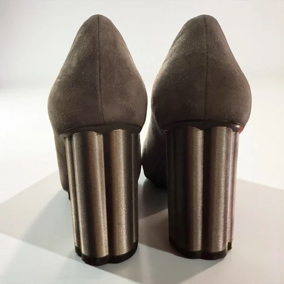 Ferragamo Lucca 85 Gray Suede Metallic Heels